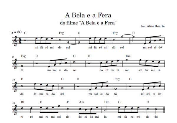 A Bela e a Fera - Partitura Facilitada