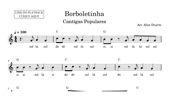 Borboletinha - Partitura Facilitada