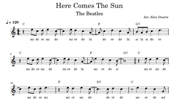 Here Comes The Sun - Partitura Facilitada