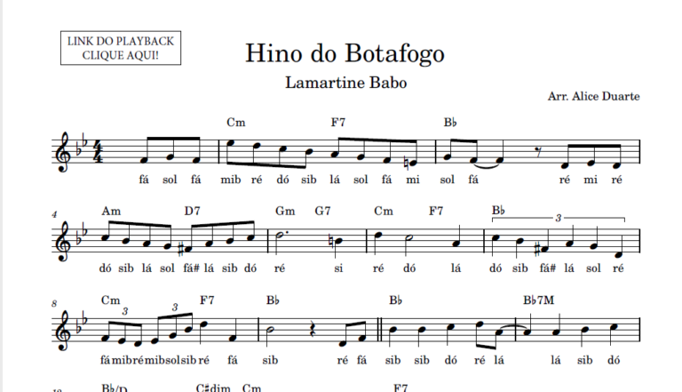 Hino do Botafogo – Partitura Facilitada - (Lamartine Babo)