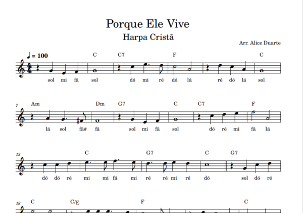 Porque Ele Vive - Partitura Facilitada