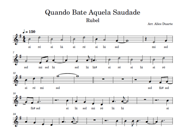 Quando Bate Aquela Saudade - Partitura Facilitada