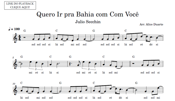 Quero Ir pra Bahia com Com Você - Partitura Facilitada