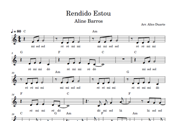 Rendido Estou - Partitura Facilitada