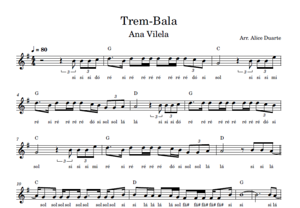Trem-Bala - Partitura Facilitada