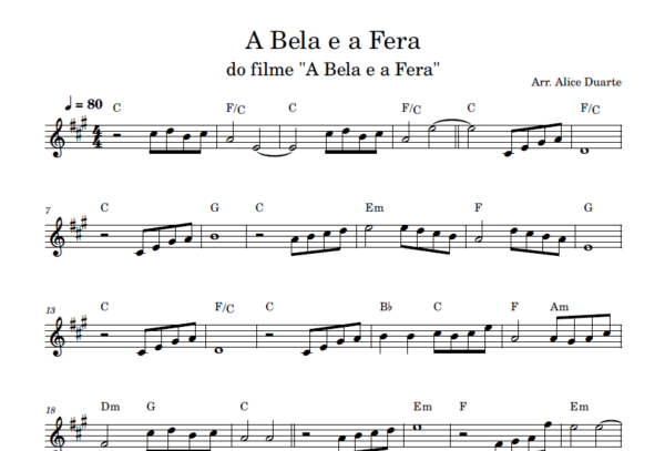 A Bela e a Fera - Partitura para Sax Alto