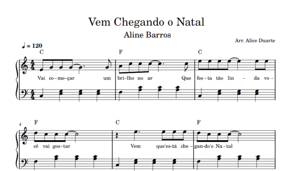 Vem Chegando o Natal - Partitura para Piano