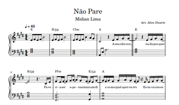 Não Pare - Partitura para Piano