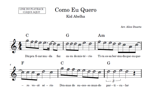 Como Eu Quero - Partitura Facilitada