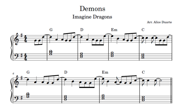 Demons - Partitura para Piano