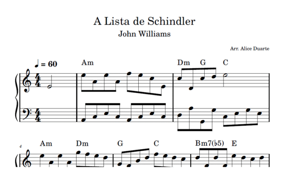 A Lista de Schindler - Partitura para Piano