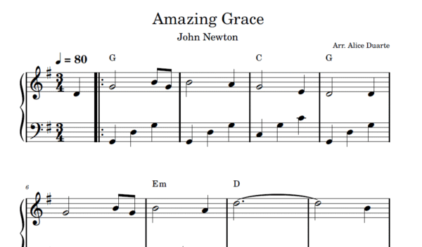 Amazing Grace - Partitura para Piano