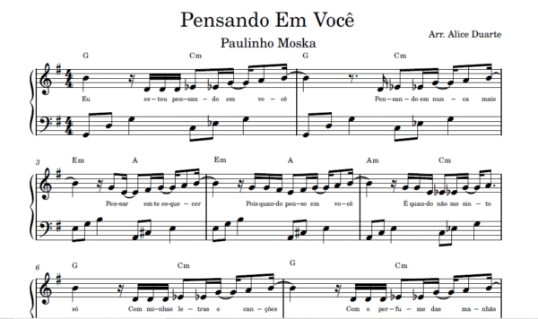 Pensando Em Você - Partitura para Piano