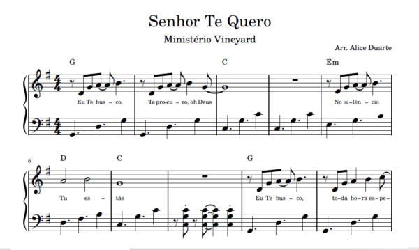 Senhor Te Quero - Partitura para Piano