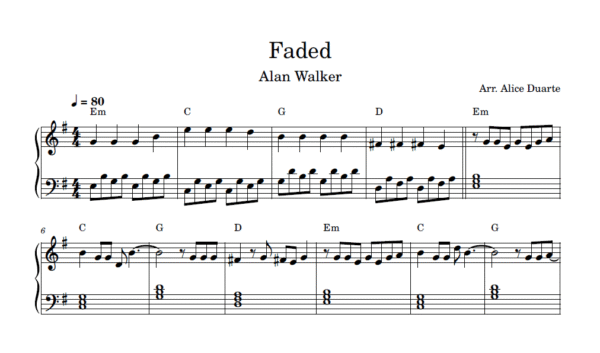 Faded - Partitura para Piano