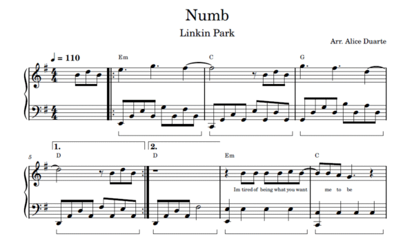 Numb - Partitura para Piano