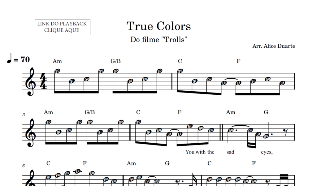 True Colors – Partitura Facilitada - (Do filme Trolls)