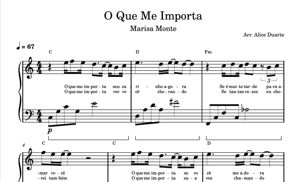 O Que Me Importa – Partitura para Piano - (Marisa Monte)